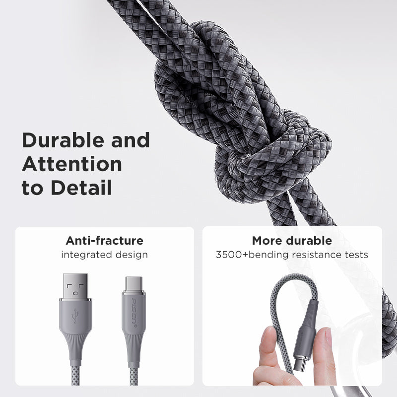 Pisen-NoirSync USB-A TO USB-C 12W Cable(Grey)