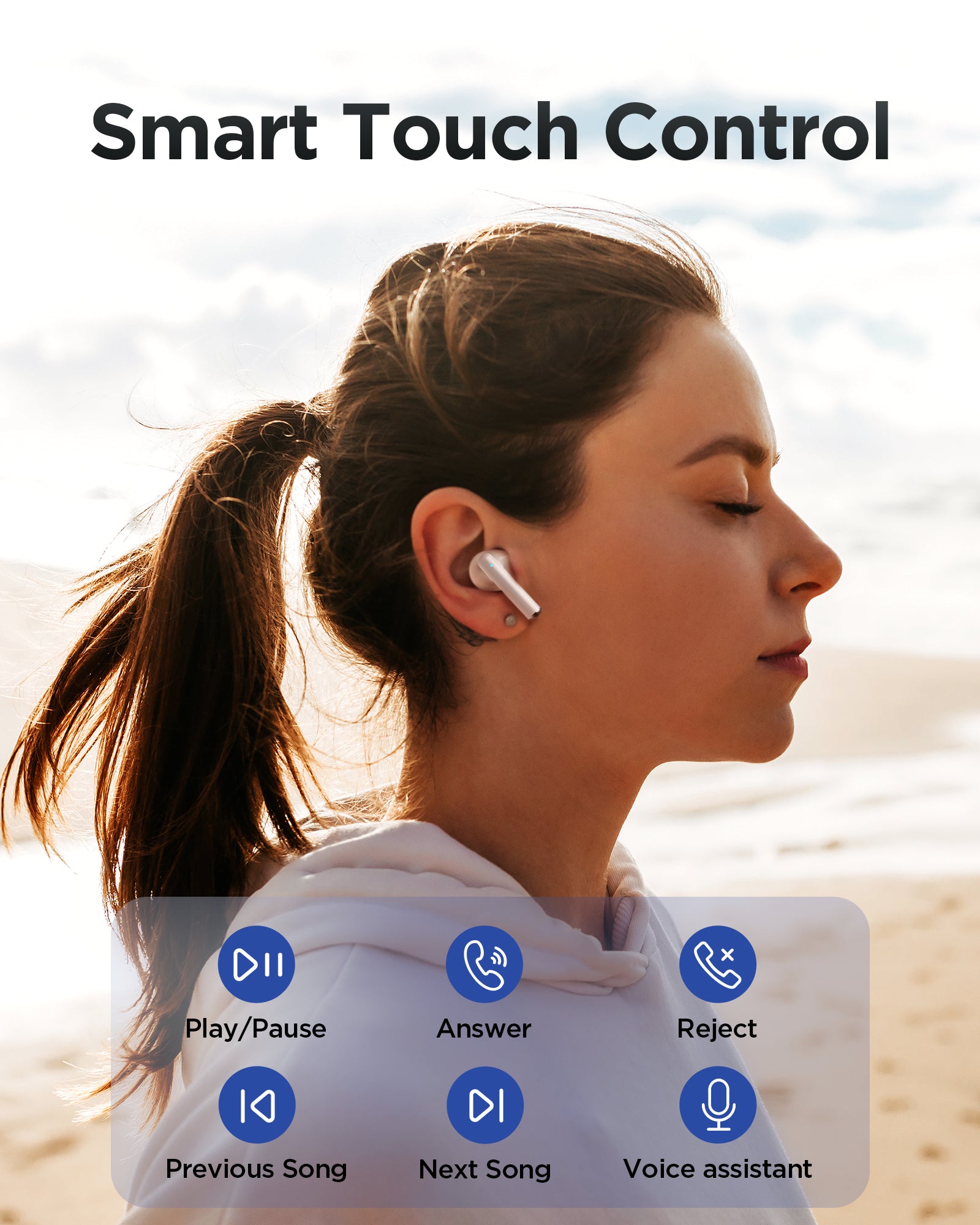 PISEN Wireless Earbuds In-ear Headphones - P1 Bluetooth 5.3 Deep Bass Hi-Fi Stereo Ear buds with Mic In-ear Call Noise Canceling, IPX5 Waterproof Earphones for Android iOS phone TV Laptop, White - PisenUS