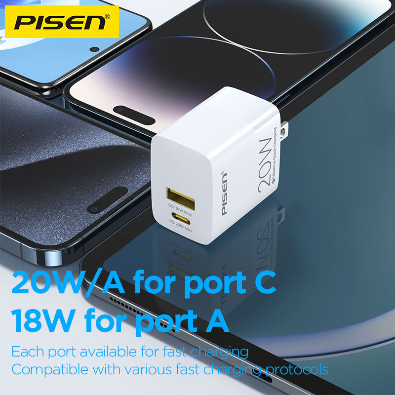 PISEN PD20W Folding Fast Charger A+C Ports (US) - PisenUS