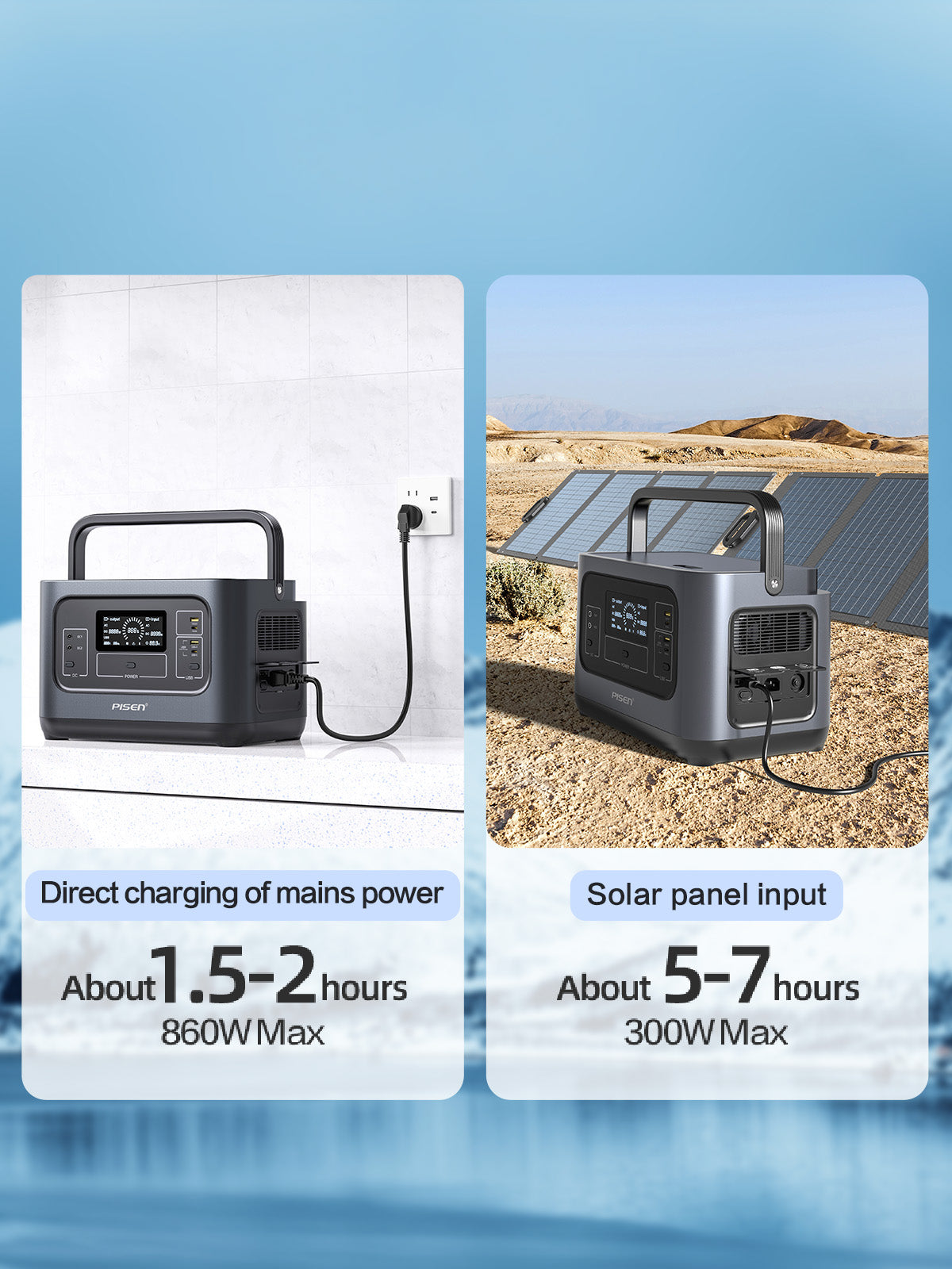 Direct charging of mains power
Solar panel input
