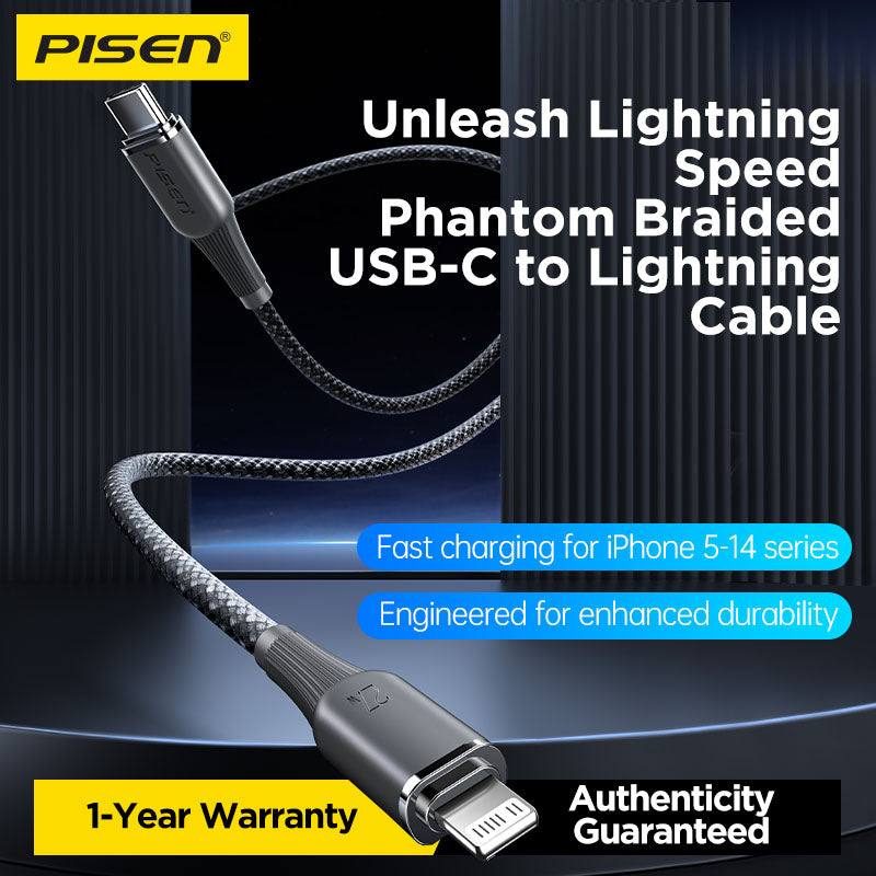 Pisen-NoirSync USB-C TO Lightning 27W Cable(Grey)