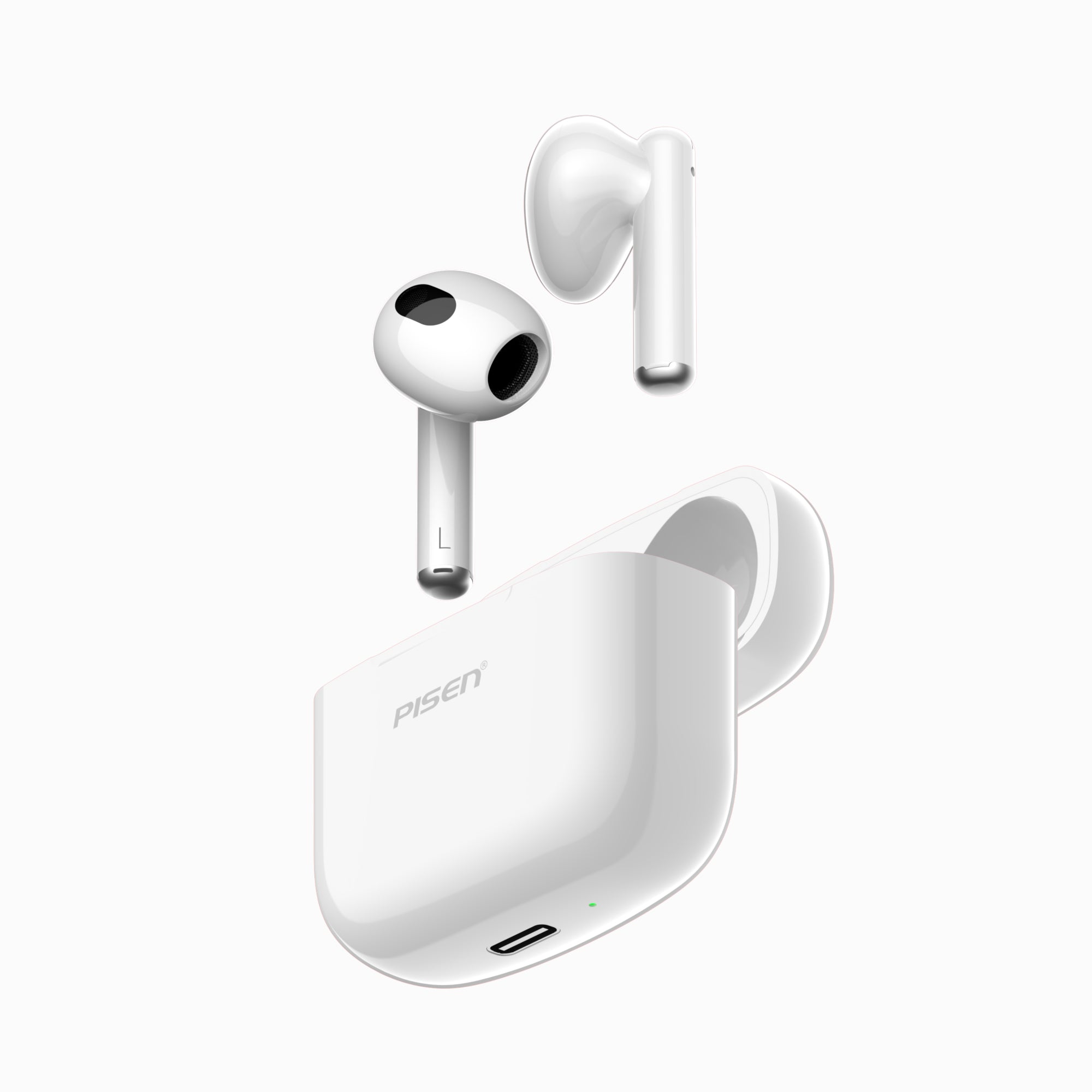 Pisen wireless earbuds with charging case, white, innovative 3C audio accessory