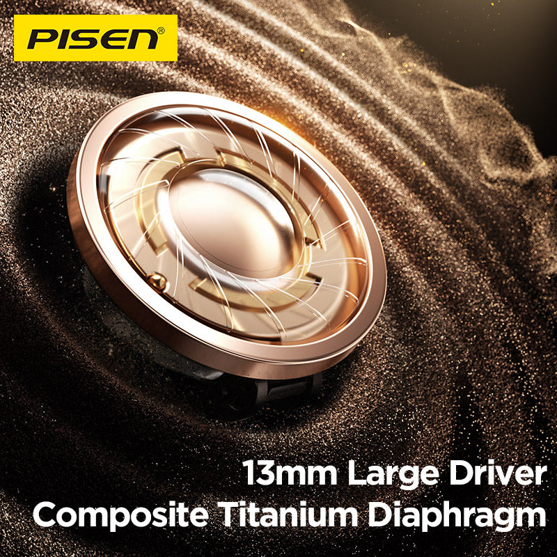 Pisen 13mm large driver composite titanium diaphragm on metallic sand background