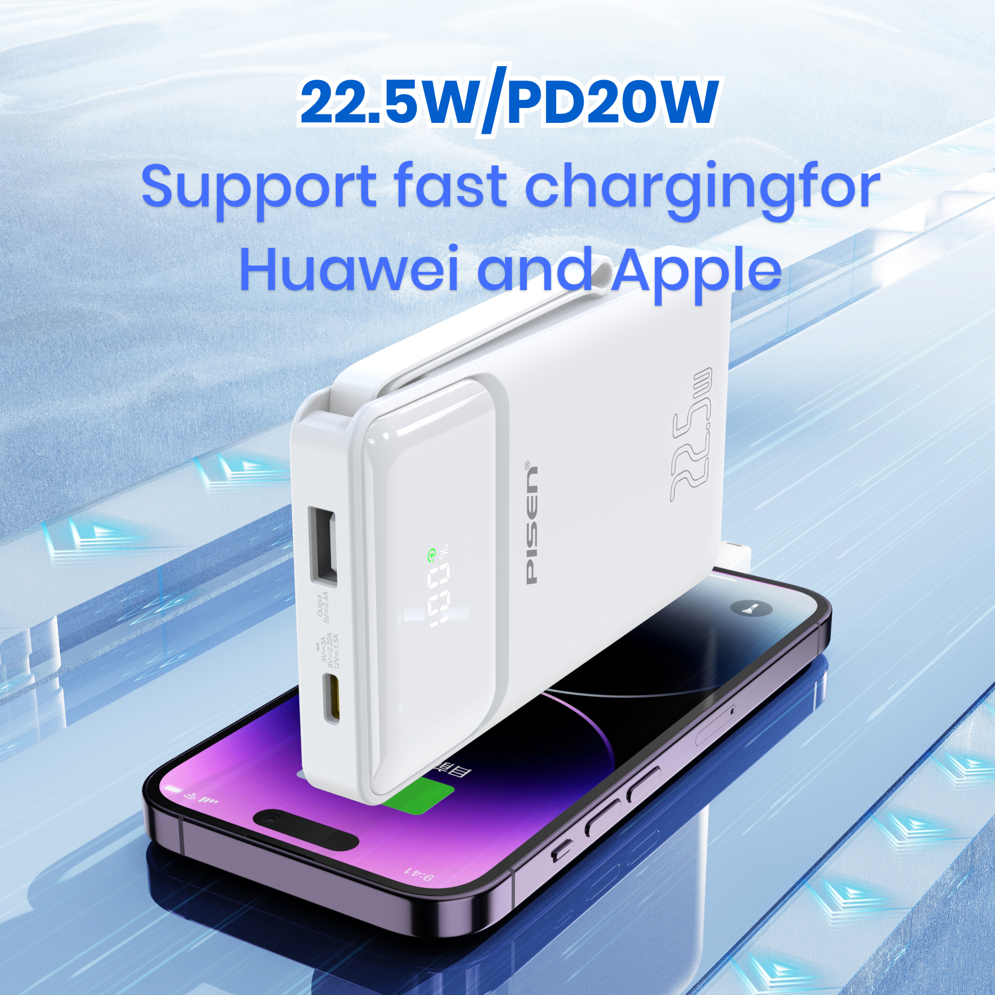PISEN PowerView 2 in 1 Faster Charging 10000mAh Power Bank (Whiite) TP-D067