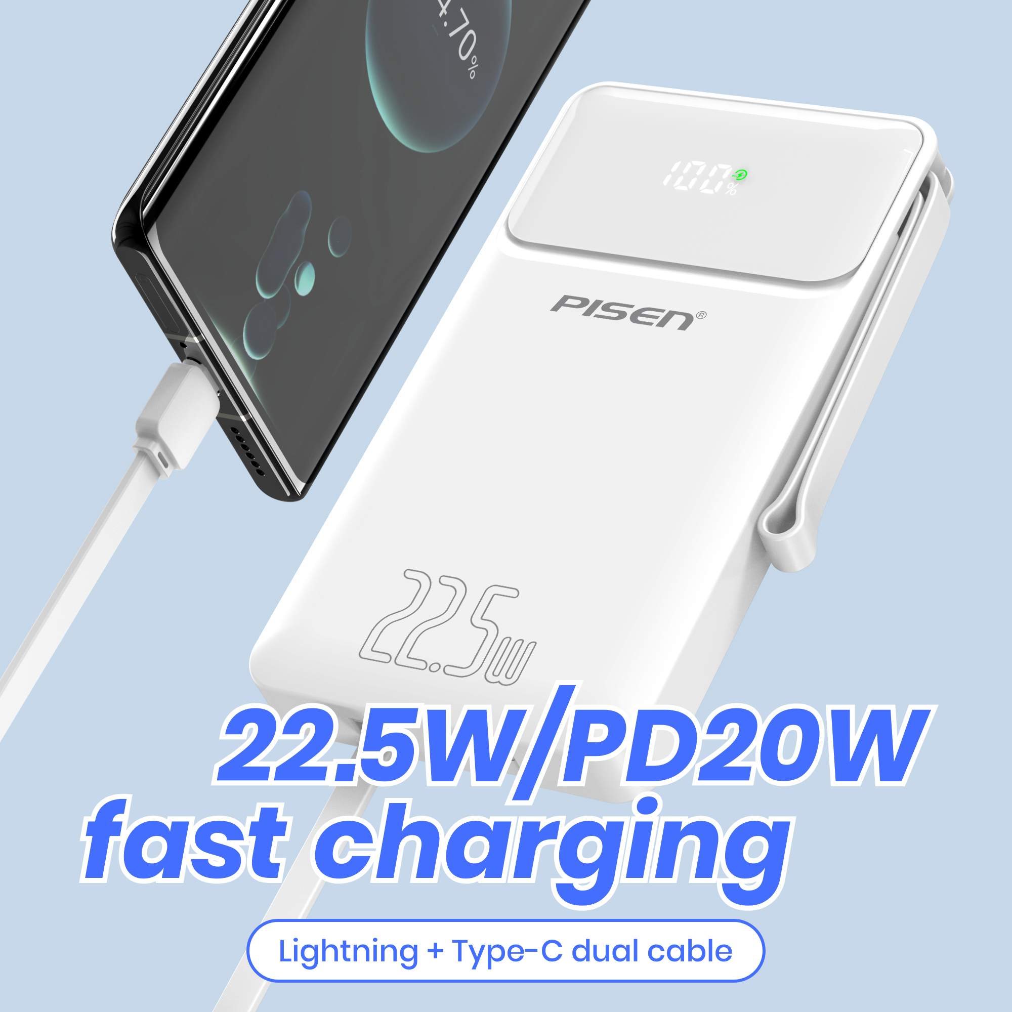 PISEN PowerView 2 in 1 Faster Charging 10000mAh Power Bank (Whiite) TP-D067