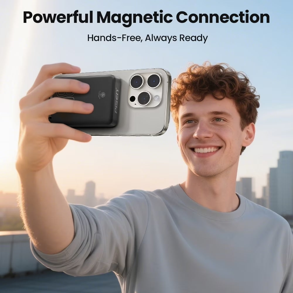 PISEN Magnetic Portable Charger, 10000mAh Power Bank with Foldable Stand, USB-C 30W PD Fast Charging, Qi2 Certified 15W Max MagSafe-Compatible Portable Charger for iPhone17/16/15/14/13/12 TP-D101