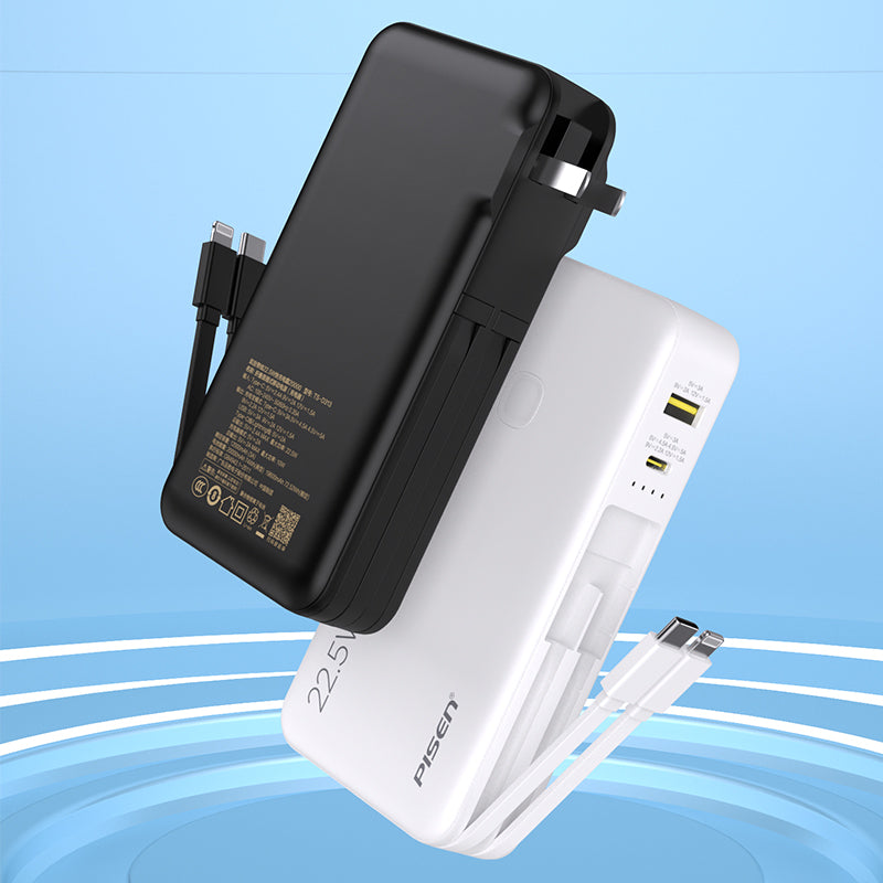 PISEN High Power Box 22.5W With Two build-in Cables 20000mAh Power Bank (Black) TS-D313