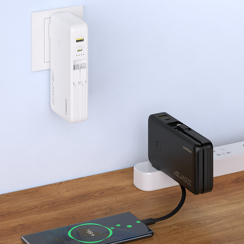 PISEN High Power Box 22.5W With Two build-in Cables 20000mAh Power Bank (Black) TS-D313
