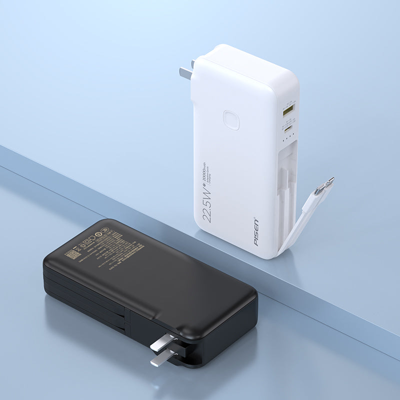 PISEN High Power Box 22.5W With Two build-in Cables 20000mAh Power Bank (Black) TS-D313
