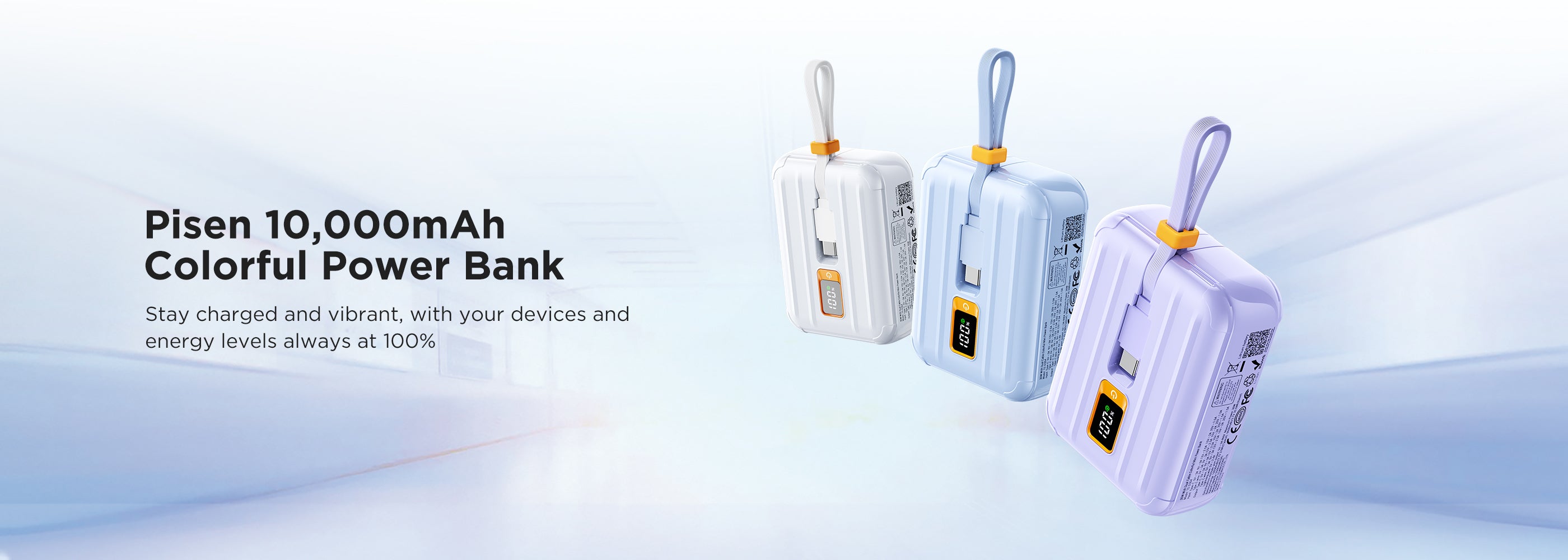 Pisen 10,000mAh Power bank with built-in cable