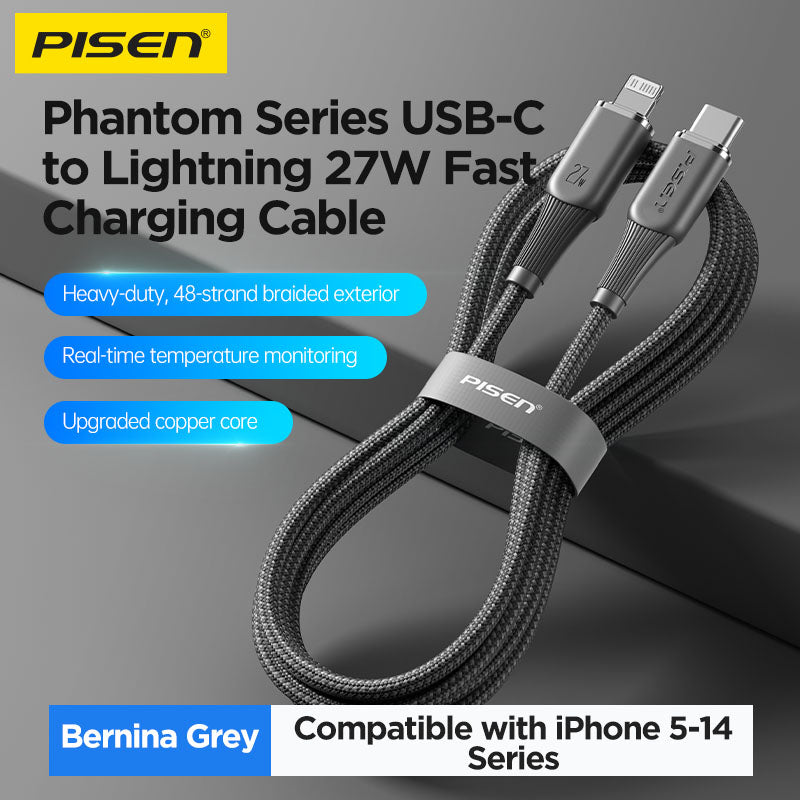 Pisen-NoirSync USB-C TO Lightning 27W Cable(Grey)