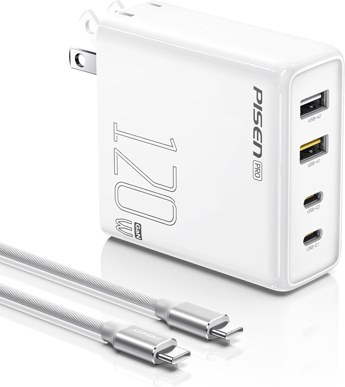 PISEN 30W/65W/120W USB C Charger, 65W GaN Charger PPS 4-Port Fast Compact Foldable