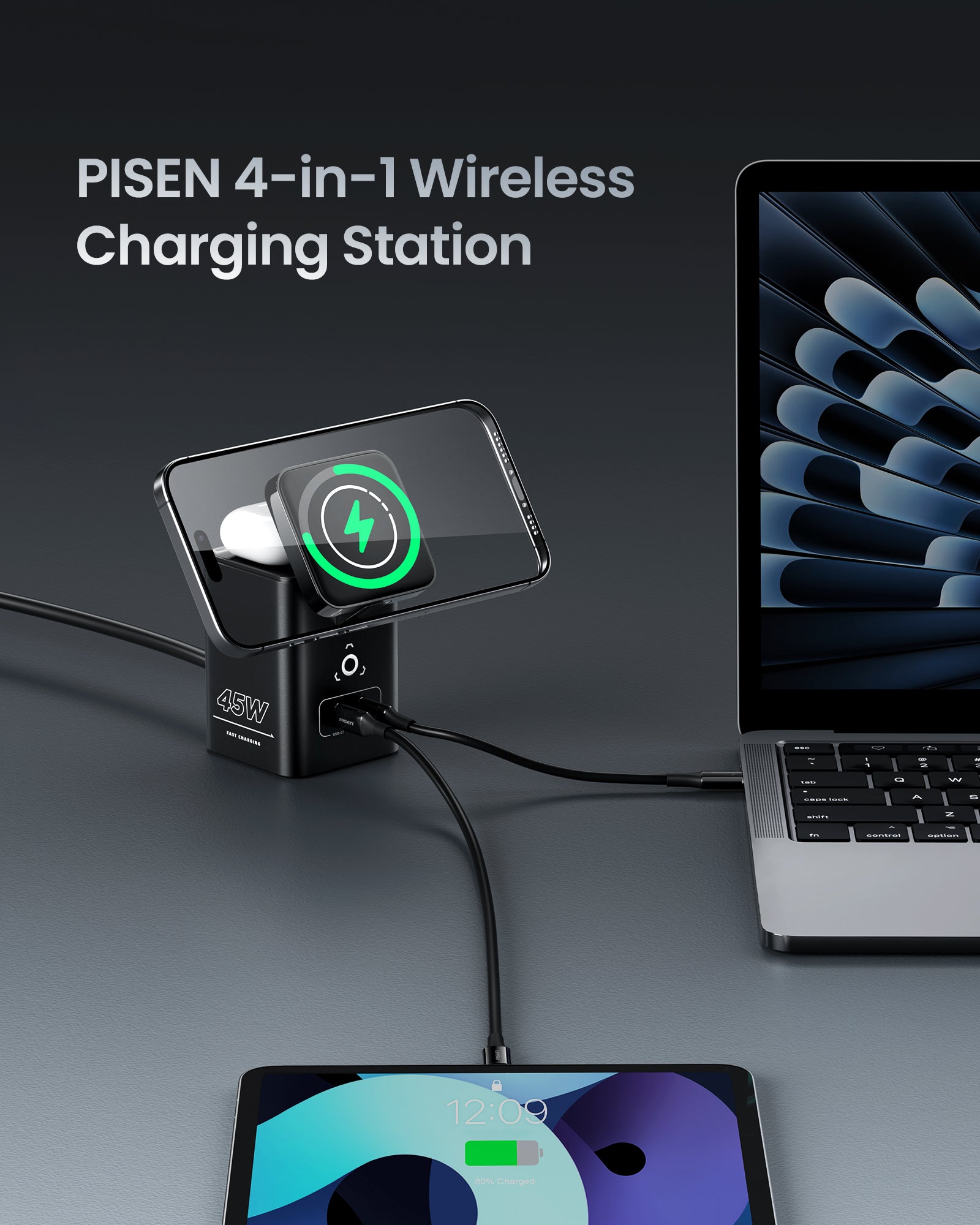 PISEN 4-in-1 Wireless Charging station