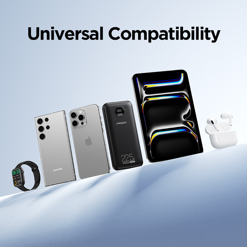 PISEN 10000mAh 3C Power Bank, 22.5W CCC Certified Power Bank, Travel Battery Pack 3C Portable Charger, Supports PD 3.0, QC 3.0, LED Display Travel Portable Charger for iPhone, Samsung and More TP-D183