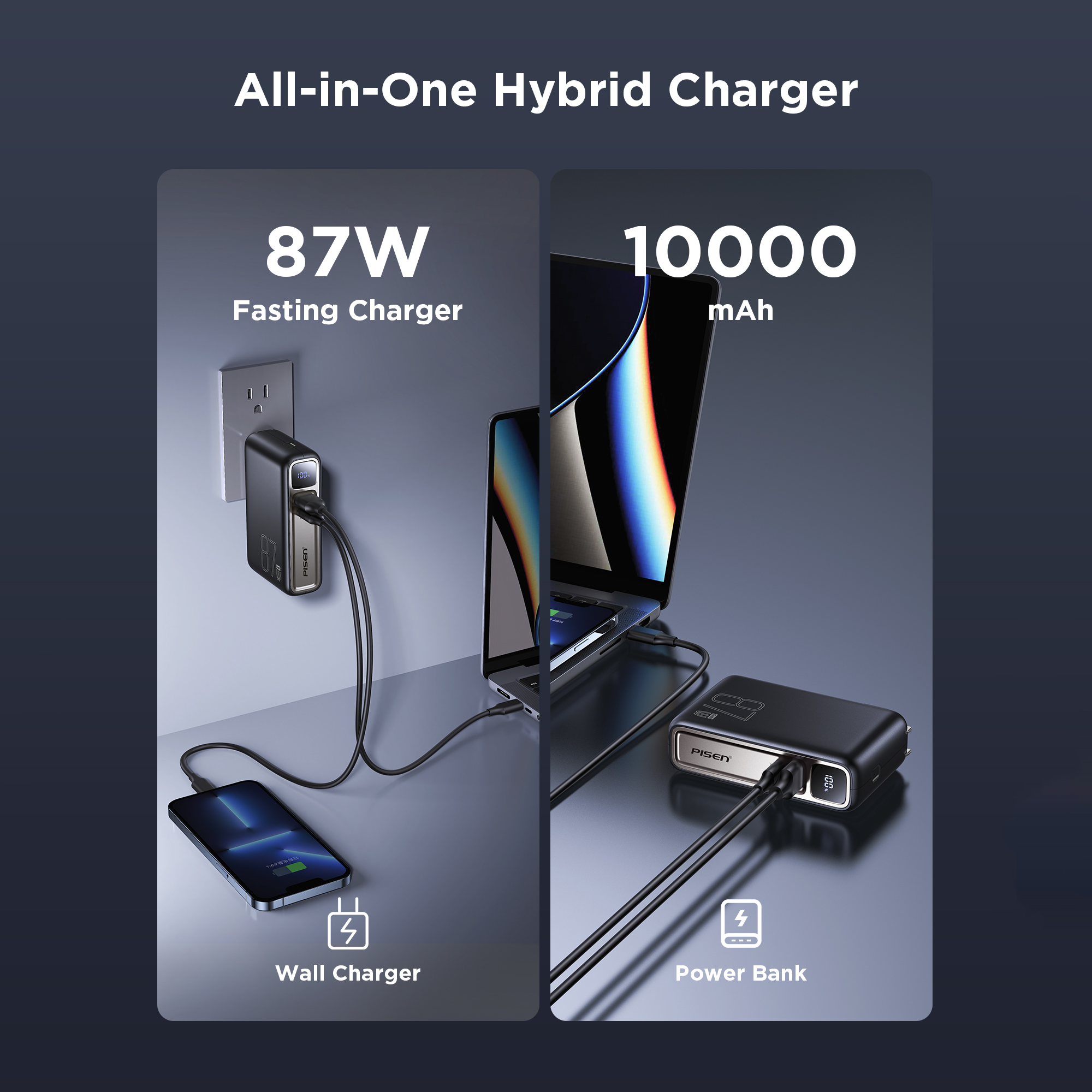 PISEN Power Box 87W GaN 10000mAh Set Power Bank(Black) TS-D319