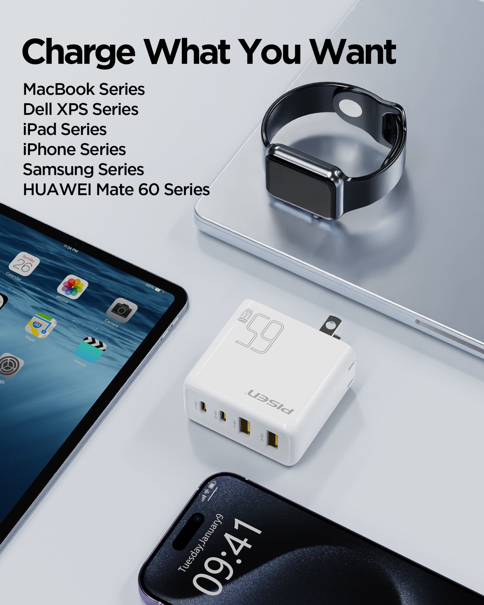 Charge what You Want
MacBook SeriesDell XPS Series
iPad SeriesiPhone SeriesSamsung SeriesHUAWEl Mate 60 Series
