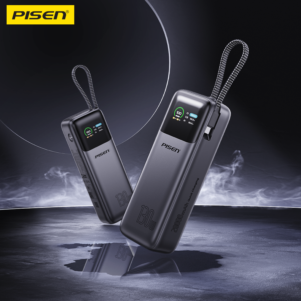 PISEN 3C Certified Power Bank-20000mAh 130W Power Bank,Travel Battery Pack Portable 3C Charger with LED Display, Portable Charger with Built in Cable for iPhone, Samsung and More TP-D107