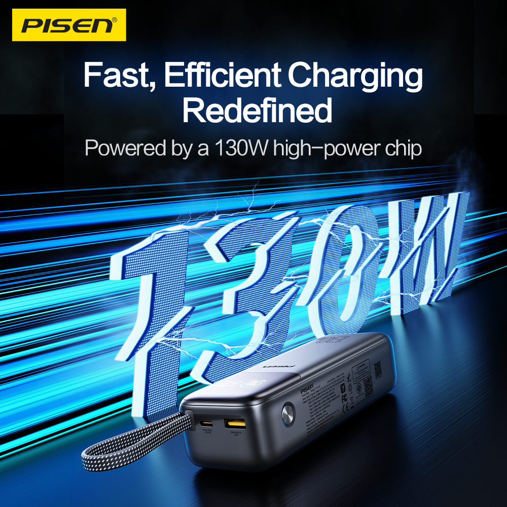PISEN 3C Certified Power Bank-20000mAh 130W Power Bank,Travel Battery Pack Portable 3C Charger with LED Display, Portable Charger with Built in Cable for iPhone, Samsung and More TP-D107
